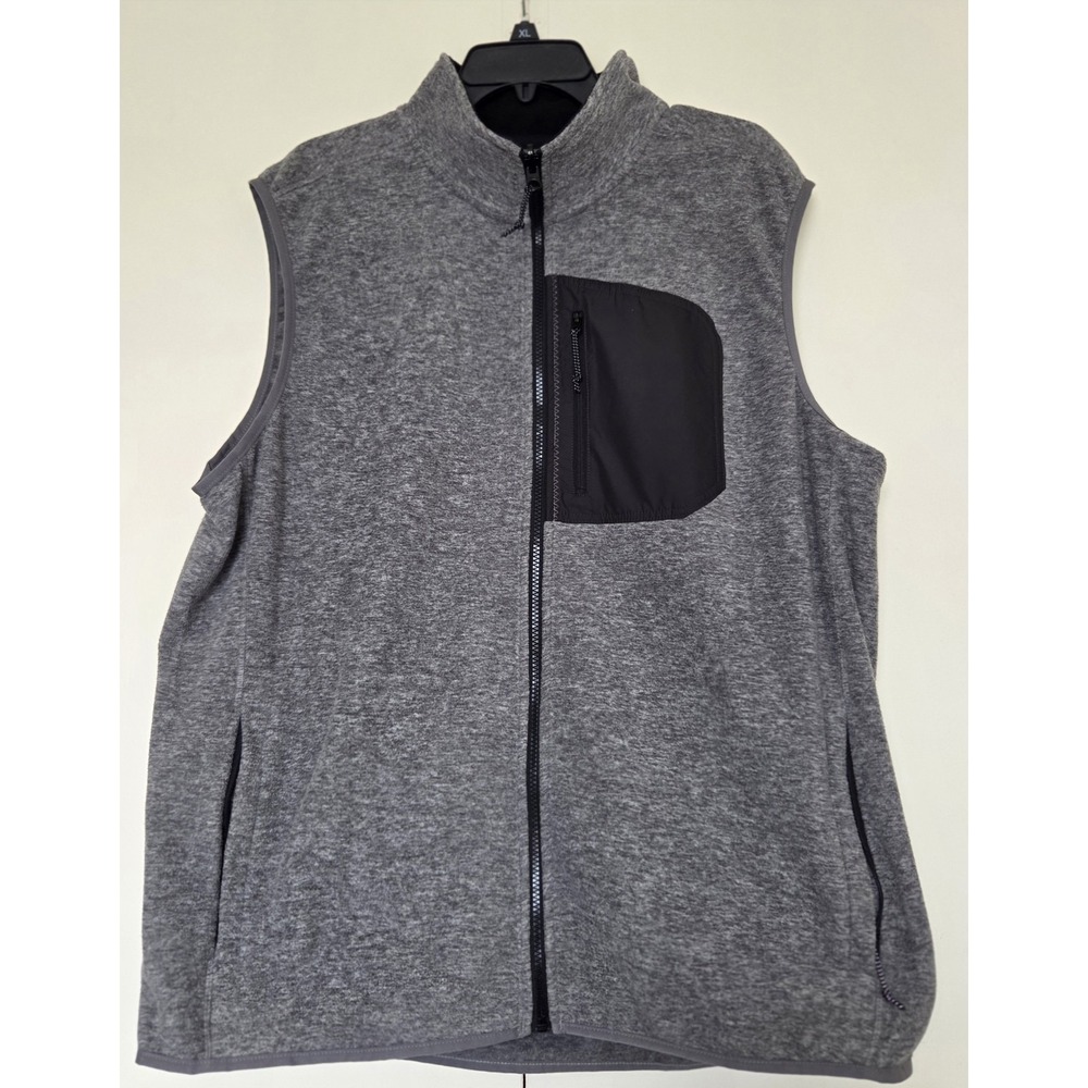 Lands End Mens Fleece Vest Heather Gray XL Full Zip 3 Pockets Outside ***EUC*** - Picture 2 of 3